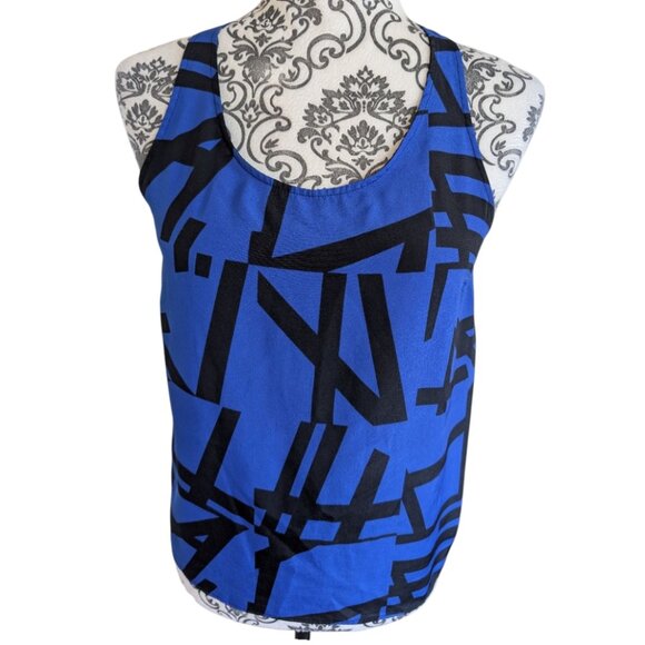 Sandro Paris Blouse Silk Sleeveless Black Blue Abstract Print Open Back Women 4 - Picture 6 of 15